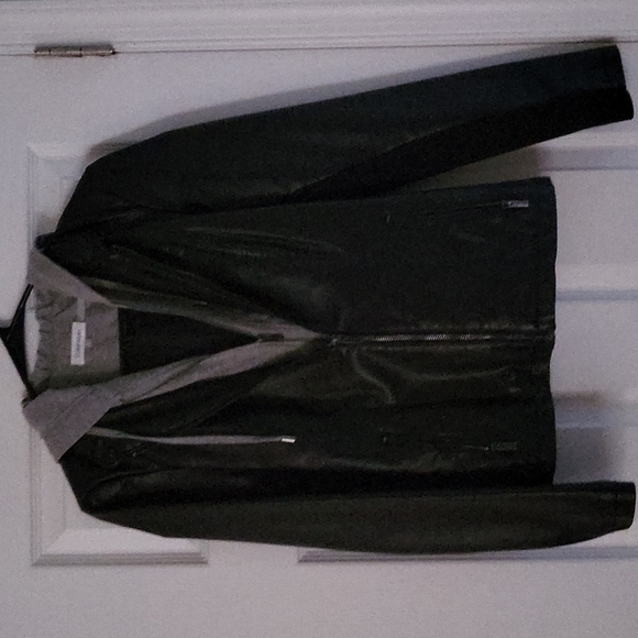 Calvin Klein hoodie sweater attached leather jacket. - Picture 1 of 2